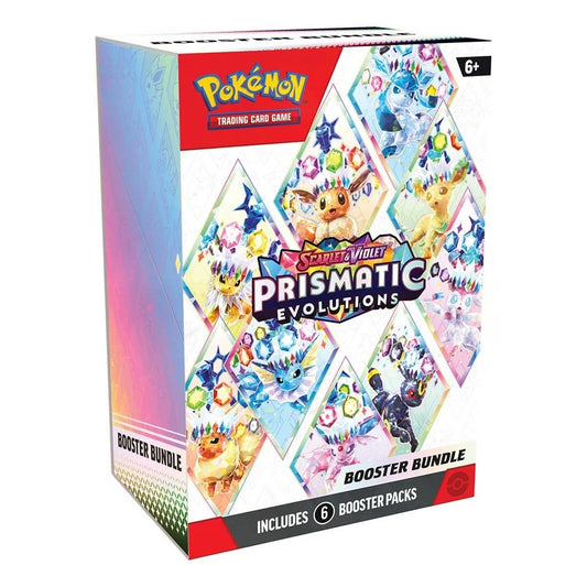 Pokemon TCG Scarlet & Violet - Prismatic Evolutions Booster Bundle box with 6 booster packs and Eeveelution artwork