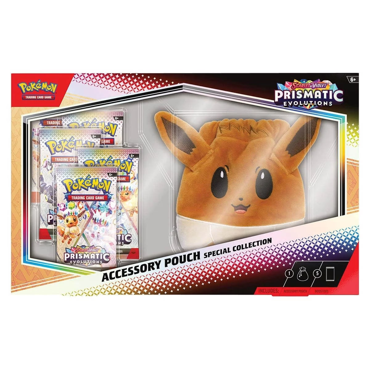 Pokemon TCG Prismatic Evolutions Accessory Pouch Special Collection with soft Eevee pouch and booster packs