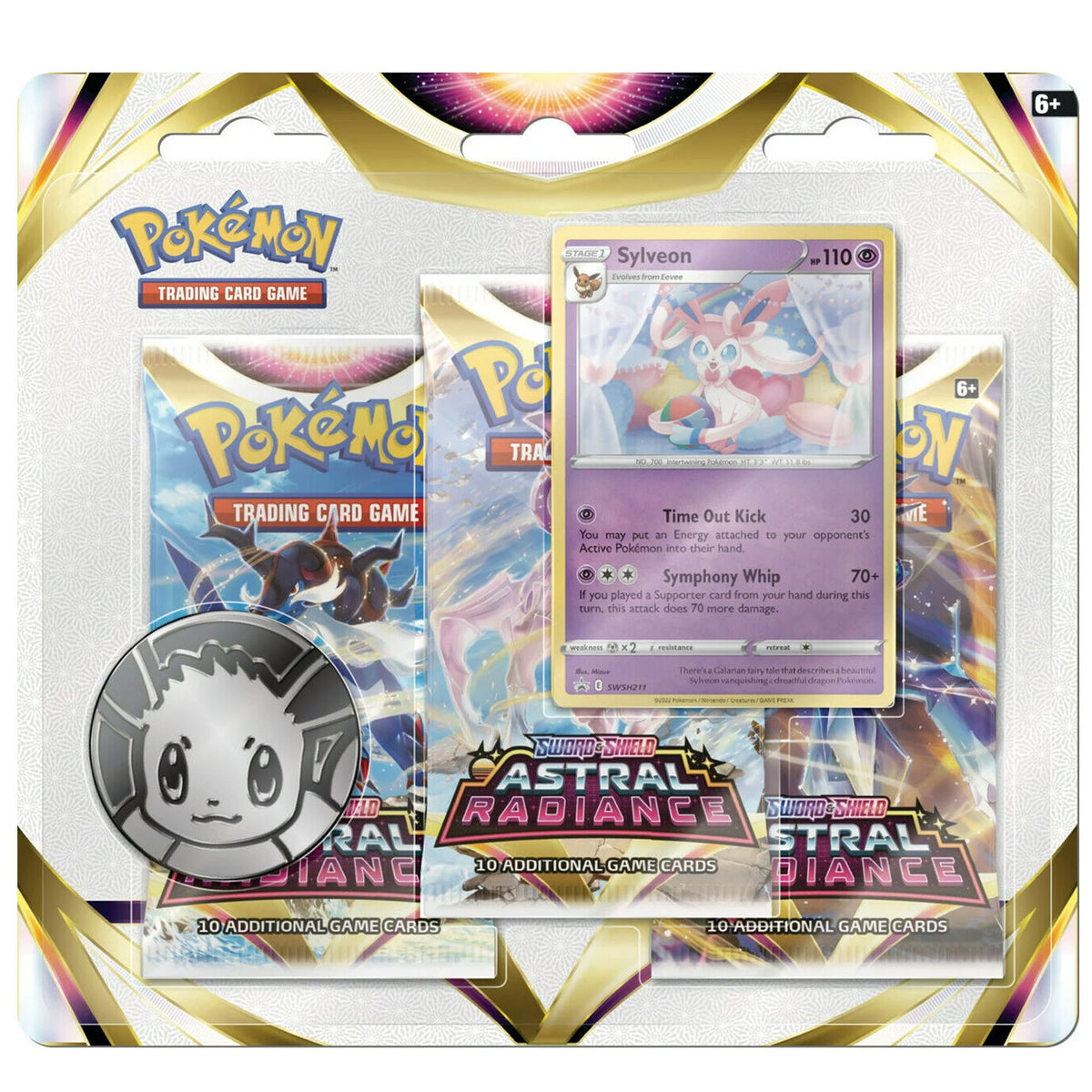Pokemon TCG Sword & Shield - Astral Radiance 3-pack blister with foil Sylveon promo card and coin