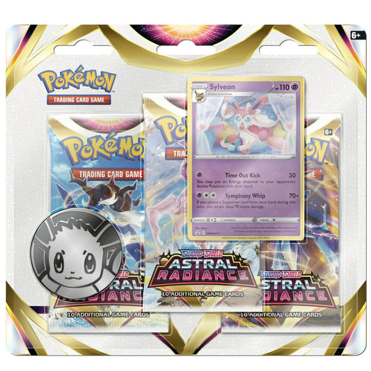 Pokemon TCG Sword & Shield - Astral Radiance 3-pack blister with foil Sylveon promo card and coin
