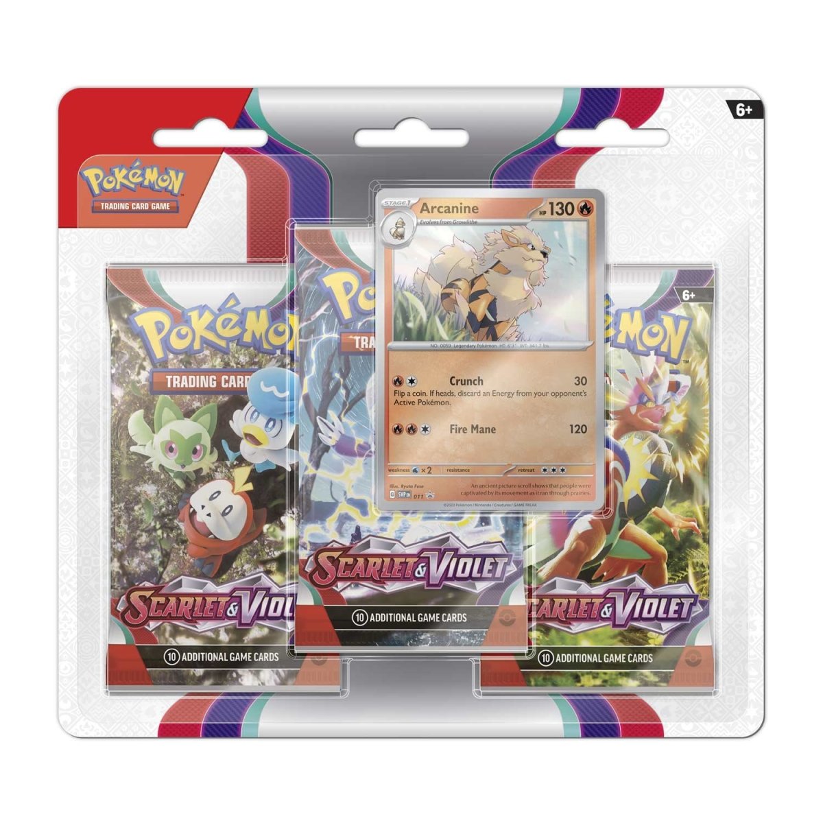 Pokemon TCG Scarlet & Violet base set 3-pack blister with foil Arcanine promo card